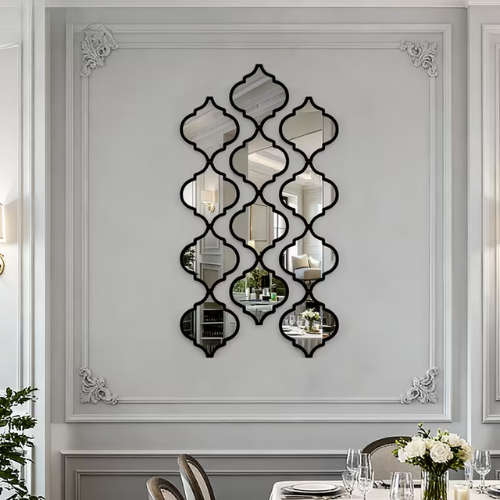 ™Zafrielle | מראה דקורטיבית גדולה בסגנון מרוקאי, עיצוב שחור קלאסי לקיר דקורטיבי
