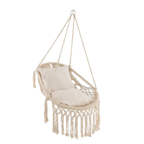 ™Avirie | כיסא נדנדה מקרמה תלוי, מושב חבל כותנה עם כריות רכות