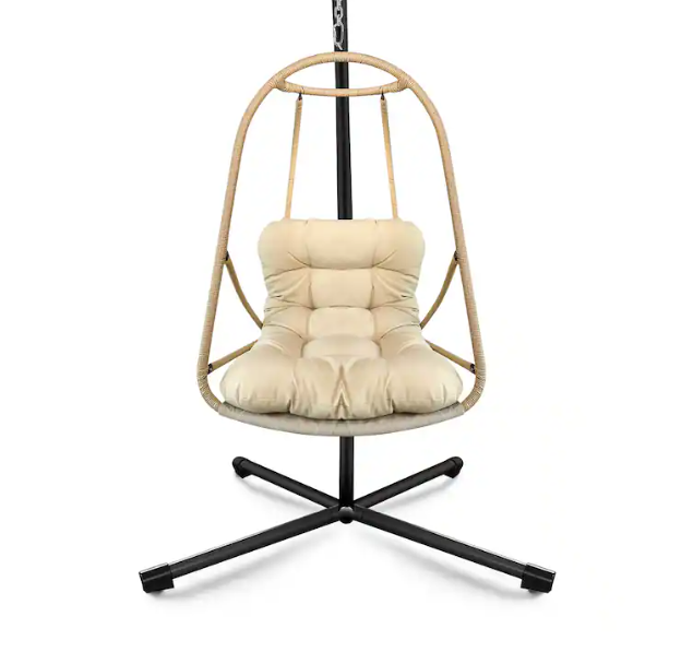 ™Zoryella | כיסא נדנדה תלוי עם מעמד, כיסא ביצה קאקי למרפסת, גן ומרפסת ביתית