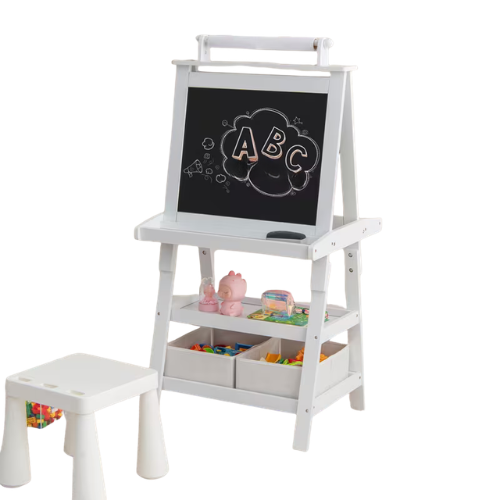 ™Elyvian | כן ציור לילדים דו-צדדי, לוח מחיק ולוח גיר, מתקפל עם גליל נייר